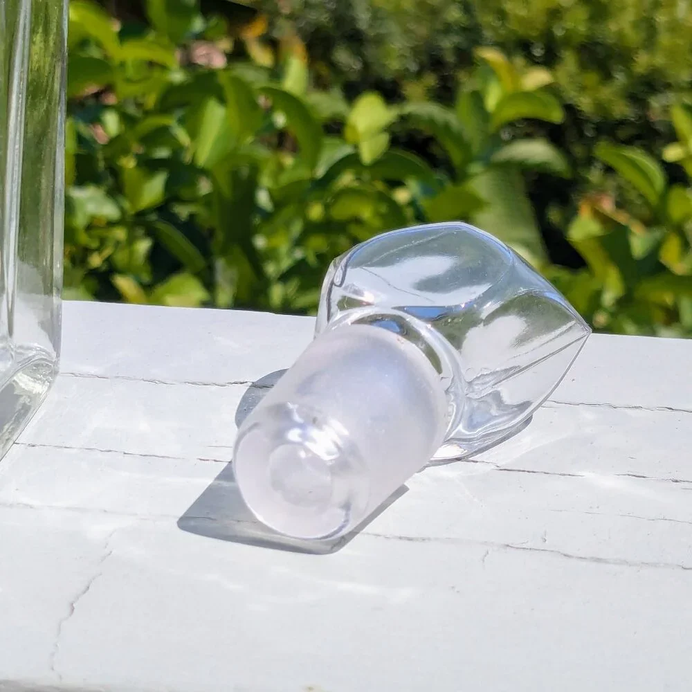 Vintage Glass Decanter with Stopper - Unique Faceted Design & Hollow Stopper